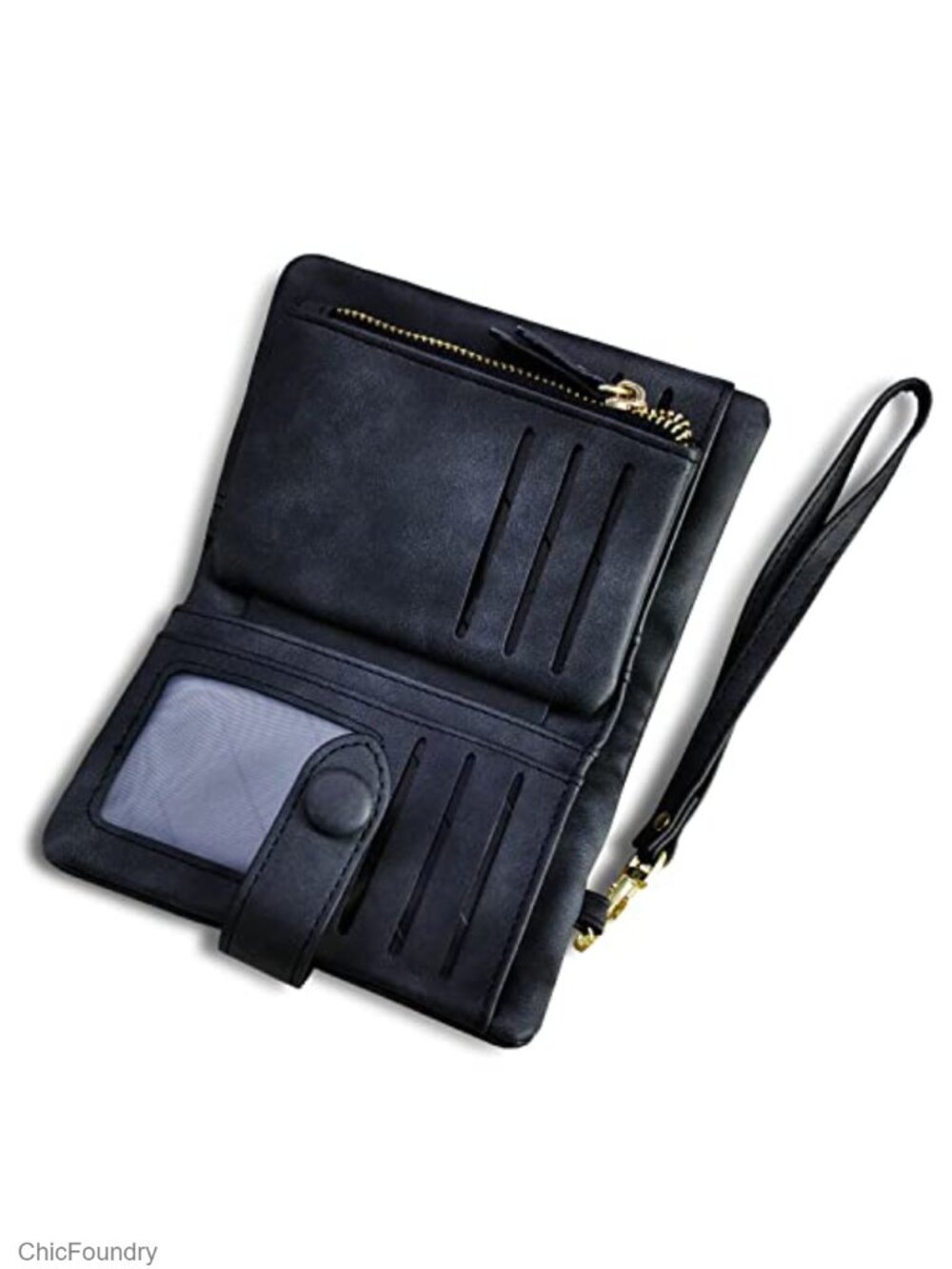 PU Leather Small Bifold Wallet RFID Blocking with Wristlet